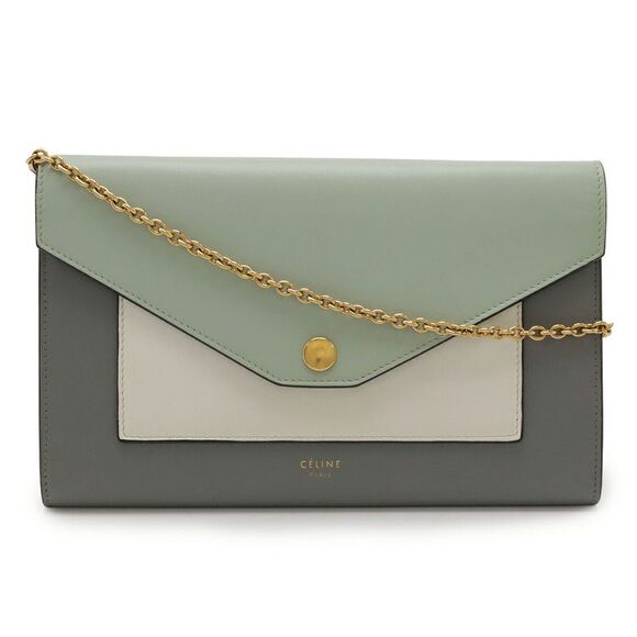 Celine Leather Chain Wallet Shoulder Bag 2WAY Clutch